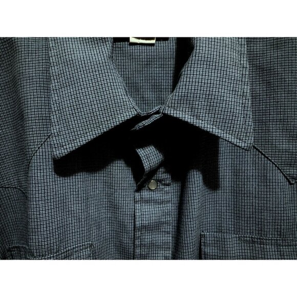 Flying R Ranchwear Shirt Mens Tall 18.5 Blue Mini Plaid SS Pearl Snap Cowboy Vtg - Picture 3 of 5